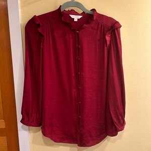 Lauren Conrad red button down long sleeve blouse